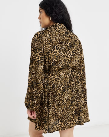 Leopard Print Shirt Dress With Cinch Waist Detail