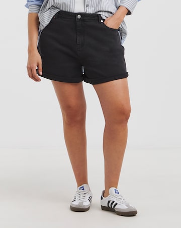 Simply Be Washed Black Authentic Denim Loose Mom Short