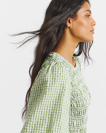 Gingham Shirred Seersucker Blouse