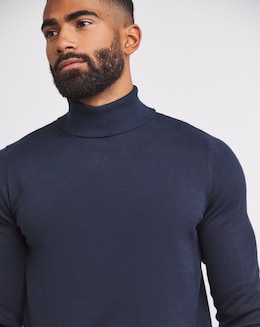 Navy Cotton Roll Neck