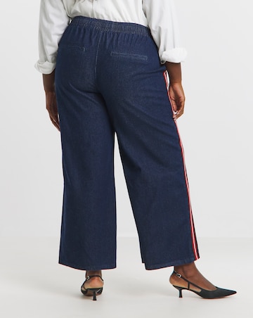 Simply Be Dark Wash Side Stripe Wide Leg Jeans