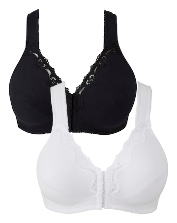Pretty Secrets (2 Pack) Front Fastening Bras (B-DD) White/Black