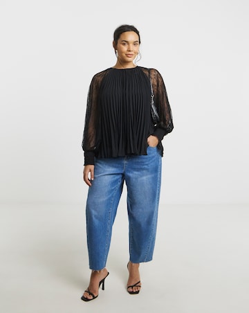 Joanna Hope Pleated Blouse With Lace Sleeve