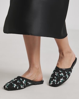 Cherish Embroidered Detail Mules - Wide Fit (E)