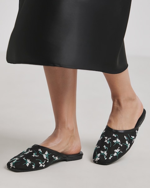 Cherish Embroidered Detail Mules - Wide Fit (E)