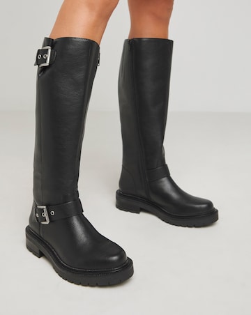 Eden Buckle Detail Knee High Boots - Wide Fit (E) & Super Curvy Calf