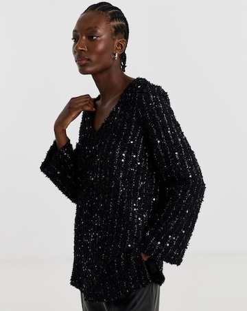 Fluffy Sequin V-Neck Longline Top