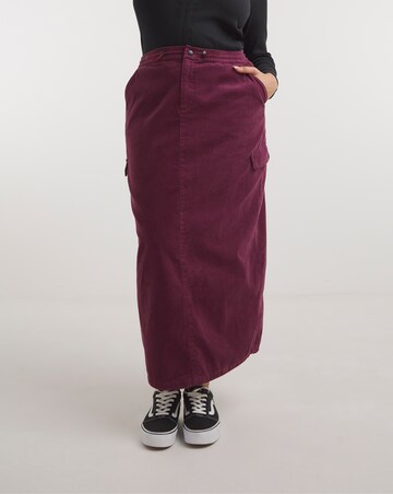Burgundy Cord Cargo Maxi Parachute Skirt