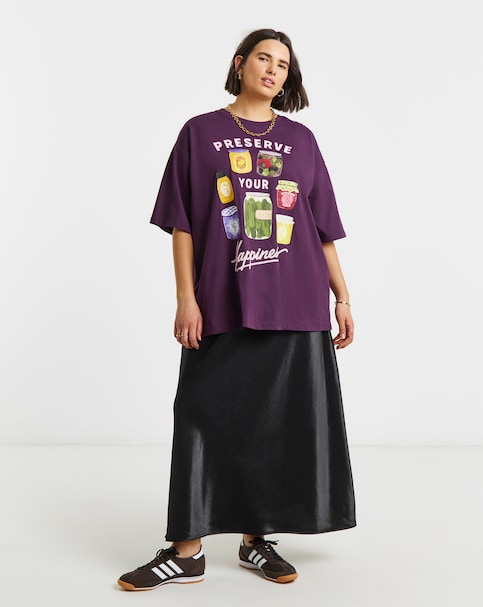Simply Be Plum Preserve Your Happiness Graphic Oversized T-Shirt