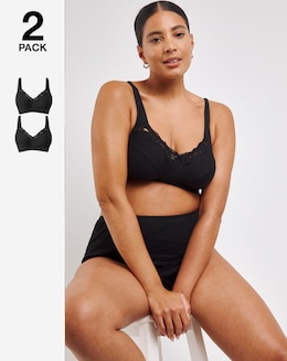 Pretty Secrets (2 Pack) Full Cup Non Wired Bras (B-G) Black/Black
