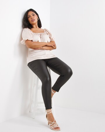 Blush Pink Puff Sleeve Milkmaid Satin Blouse