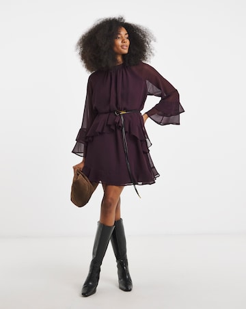 Plum Georgette Frill Skater Dress