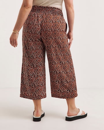 Animal Print Lightweight Woven Shirred Waist Culotte Trouser