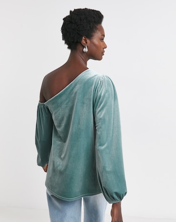 Blue Off The Shoulder Velvet Top