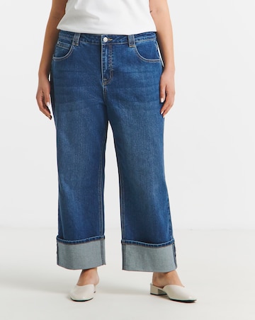 Blue Cropped Straight Leg Turn Up Jeans
