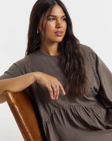 Simply Be Blue Acid Wash Boxy Sleeve Midi Dress With Pockets