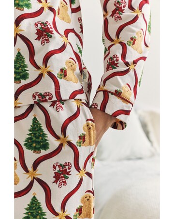 Chelsea Peers Jersey Button Up Christmas Dog Print Pyjama Set
