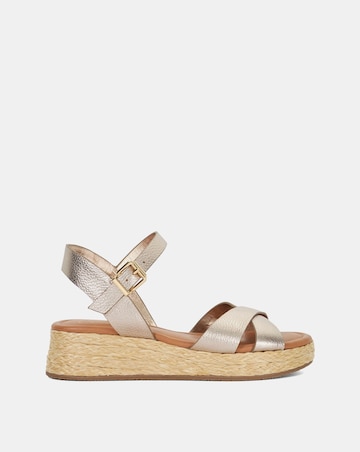 Dune Littleton Gold Leather Wedge Sandals - Wide Fit (E)