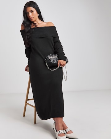 Black Bardot Knitted Midaxi Dress