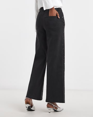 Black Embellished Wide Leg Jeans