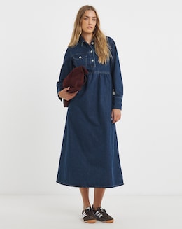 Indigo Long Sleeve Denim Midi Dress