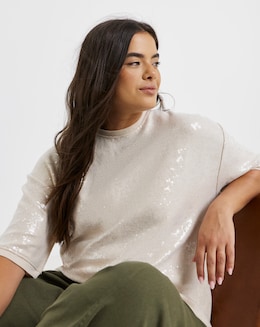Cream Soft Touch Sequin Top