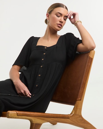 Black Crinkle Button Through Maxi Dress