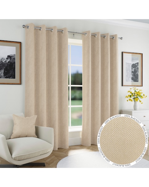 Chester Herringbone Thermal Blackout Eyelet Curtains