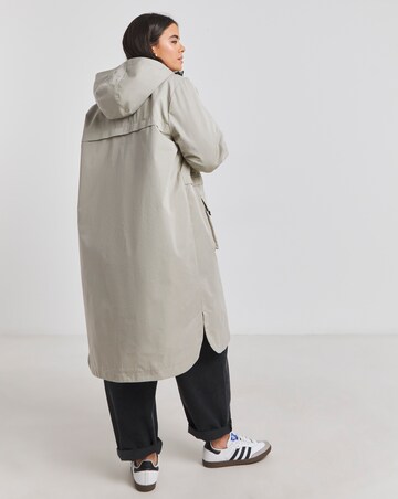 Washed Grey Hooded Longline Utility Coat