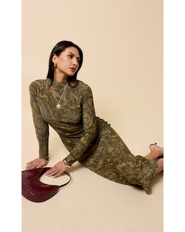 Little Mistress Gold Print Lurex Midaxi Dress