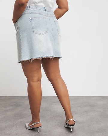 Light Wash Embellished Mini Skirt