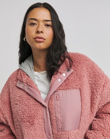 Dusty Pink Teddy Button Through with Nylon Pocket
