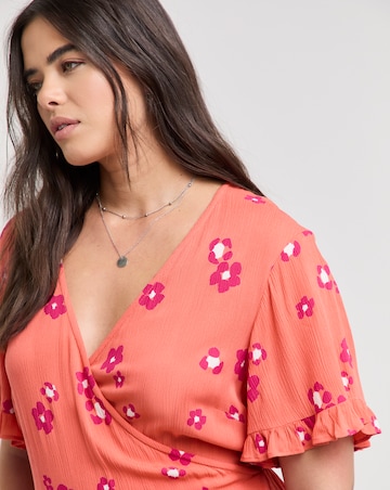 Simply Be Orange Floral Print Crinkle Wrap Midi Dress