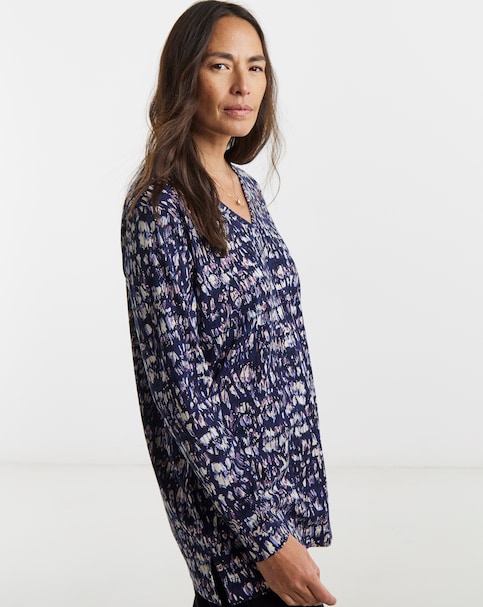 Navy Print Long Sleeve Slouch T-Shirt