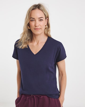 Pure Cotton Navy V-Neck Short Sleeve T-Shirt