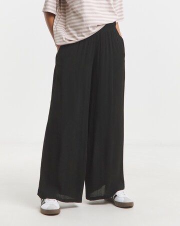 Crinkle Shirred Waist Wide Leg Trousers