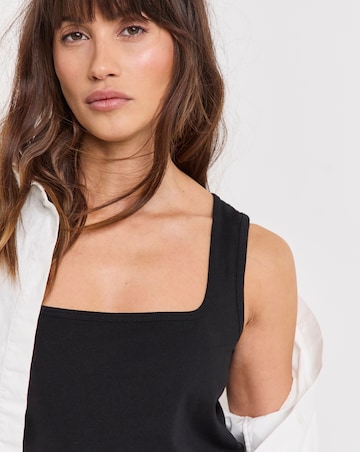 Pure Cotton Black Square Neck Vest