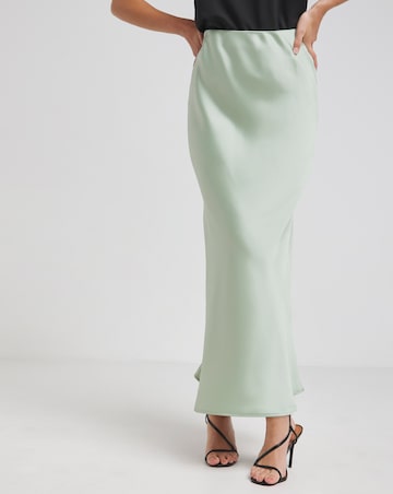 Flounce London Sage Green Heavy Satin Slip Maxi Skirt