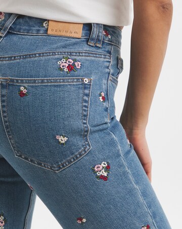 Mid Blue Floral Embroidered Slim Mom Jeans