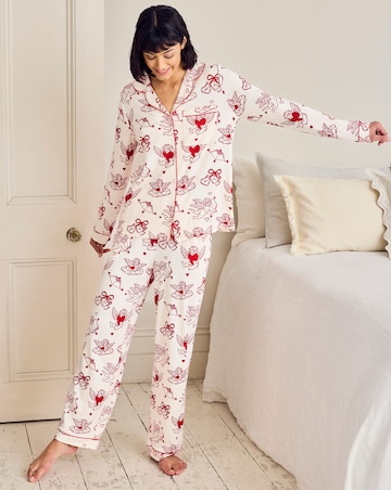 Chelsea Peers Classic Button Up Pyjama Set Valentines Cherub Print