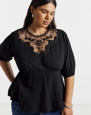 Black Lace Peplum Blouse