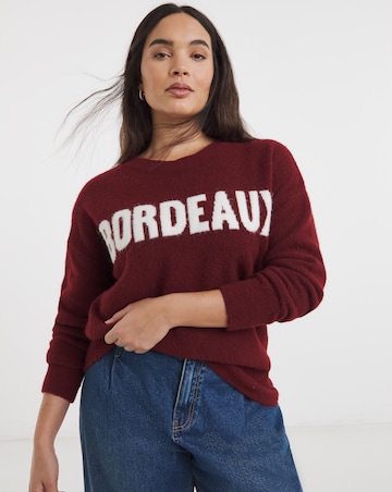Simply Be Brushed Yarn Burgundy Slogan Knitted Crew Neck Jumper