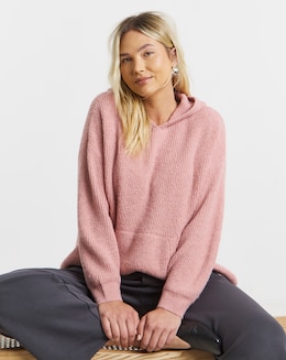 Cosy Yarn Blush Pink Ribbed Knitted Hoodie