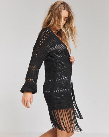 Black Fringe Crochet Cardigan