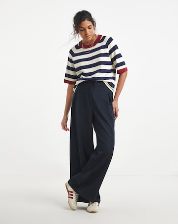 Simply Be Indigo Denim Look Tie Waist Wide Leg Trouser