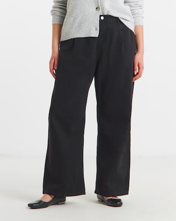 Washed Black Pleat Detail Wide Leg Jeans