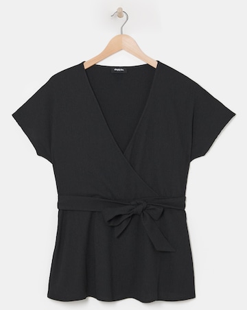 Black Jersey Cheesecloth Wrap Top