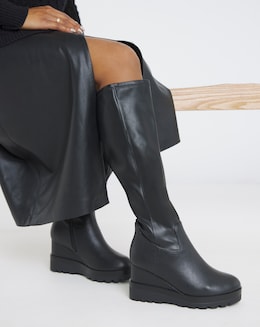 Izzy Stretch Wedge Knee Boots - Extra Wide Fit (EEE) Super Curvy/Curvy Plus Calf