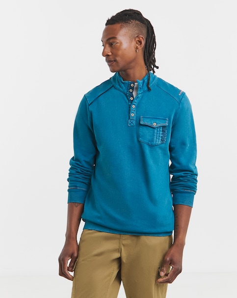 Joe Browns Button Neck Sweatshirt - Blue, Long Length