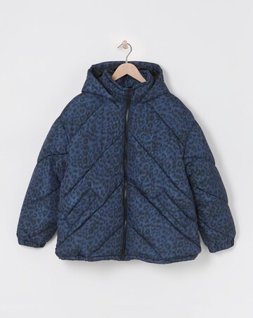 Leopard Print Chevron Short Puffer Coat